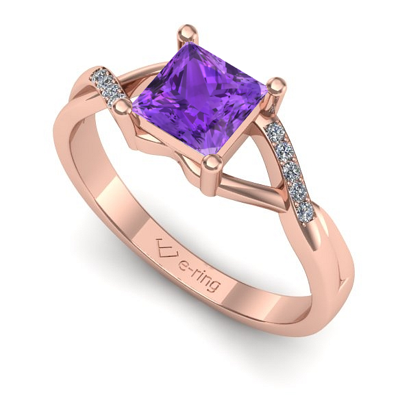 Inel logodna din aur roz cu ametist