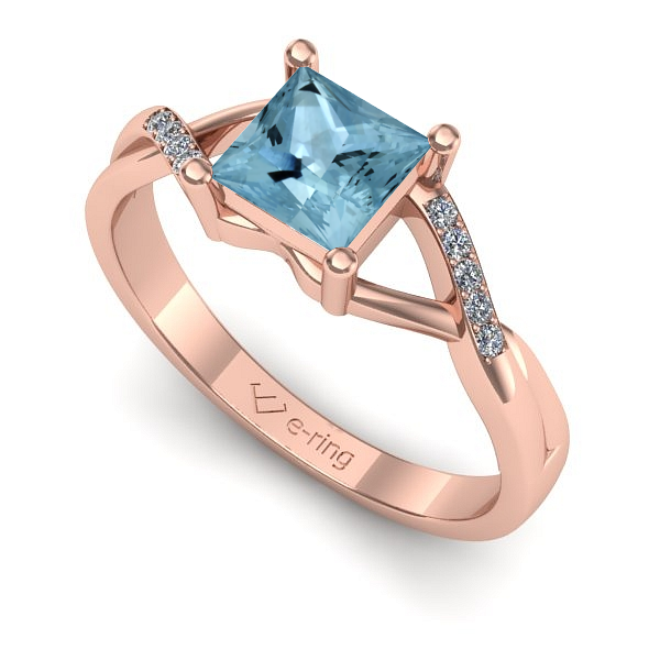 Inel logodna din aur roz cu aquamarin