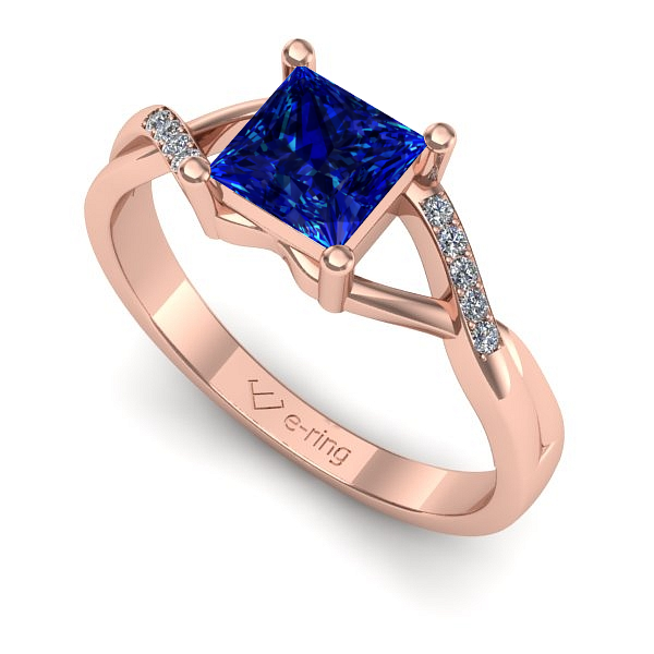 Inel de logodna din aur roz cu safir