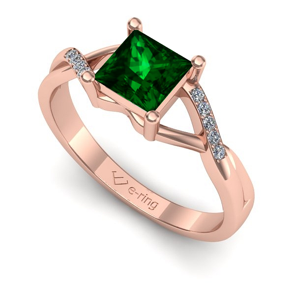 Inel de logodna din aur roz cu smarald