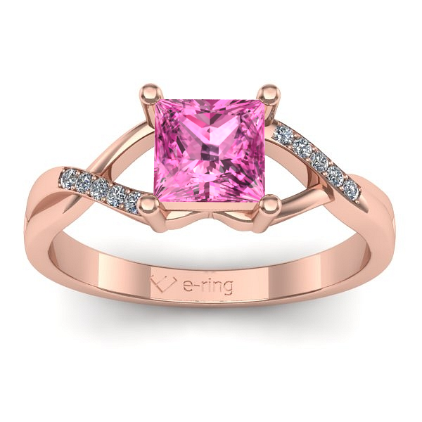 Inel logodna cu safir roz patrat