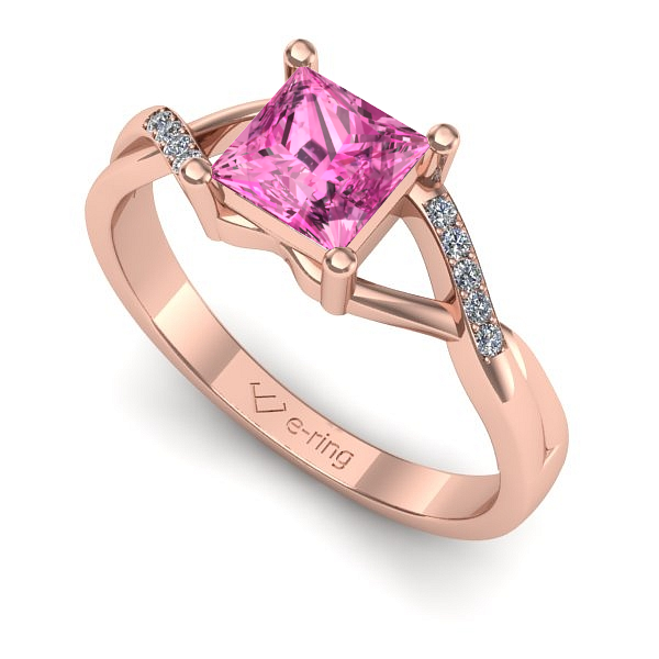 Inel logodna din aur roz cu safir roz