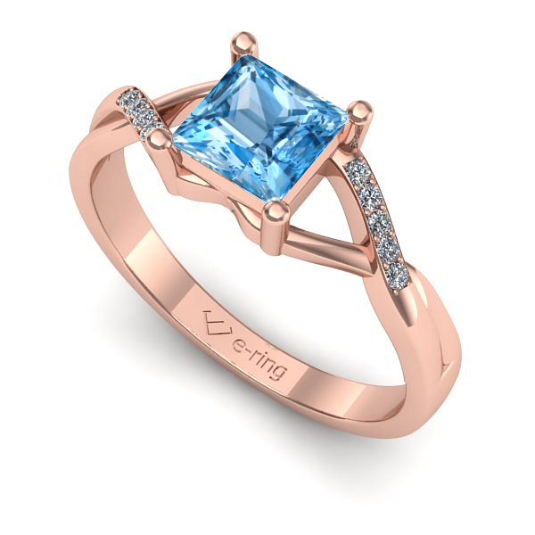 Inel logodna din aur roz cu topaz blue