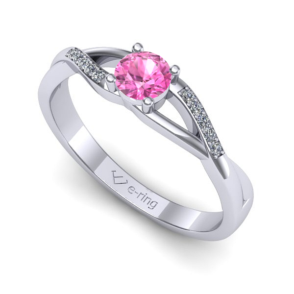 Inel logodna din aur alb cu safir roz
