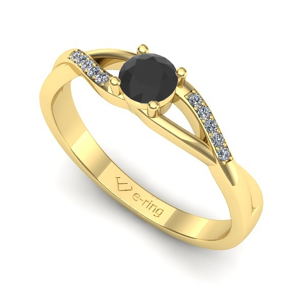 Inel de logodna din aur galben cu diamant negru