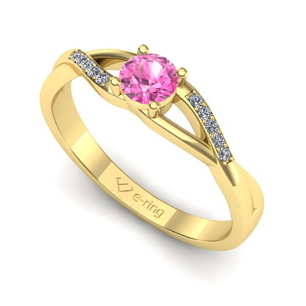 Inel logodna din aur galben cu safir roz