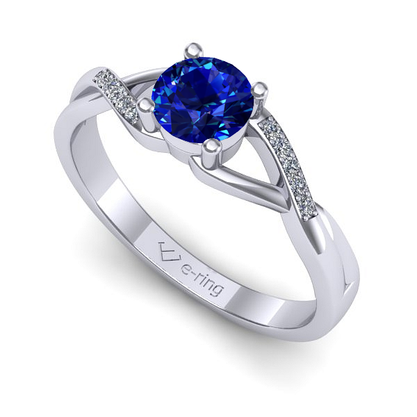 Inel logodna din aur alb cu safir