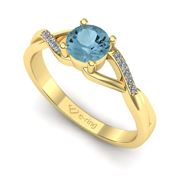 Inel logodna din aur galben cu aquamarin