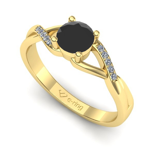 Inel de logodna din aur galben cu diamant negru