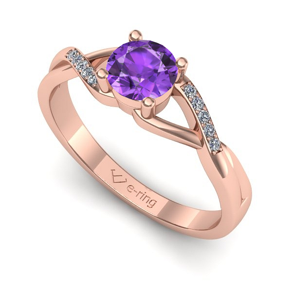Inel de logodna din aur roz cu ametist