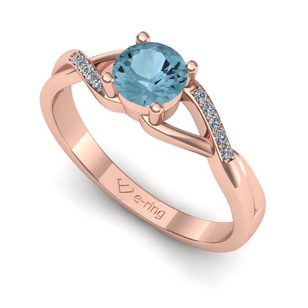 Inel din aur roz cu aquamarin