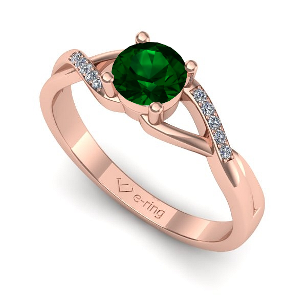 Inel de logodna din aur roz cu smarald