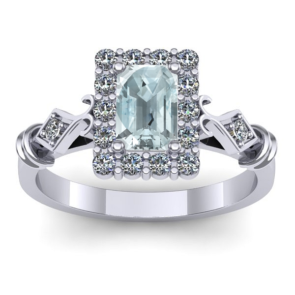 Inel de logodna cu aquamarin dreptunghiular