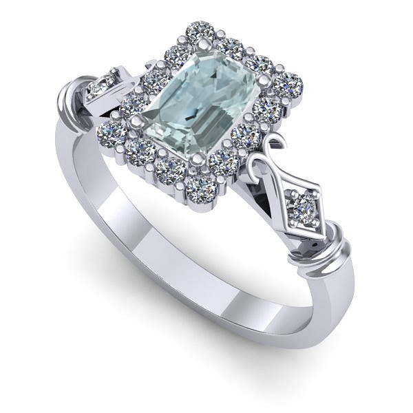 Inel din aur alb cu aquamarin