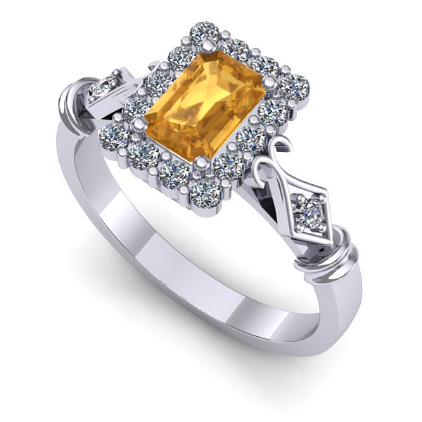 Inel logodna din aur alb cu citrin