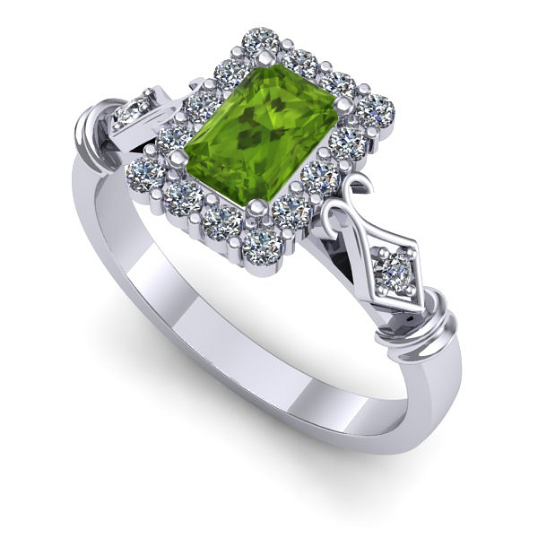 Inel de logodna din aur alb cu peridot