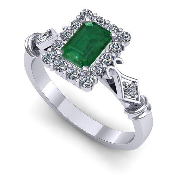 Inel de logodna din aur alb cu smarald