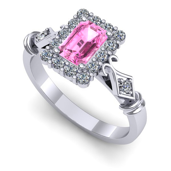 Inel logodna din aur alb cu safir roz