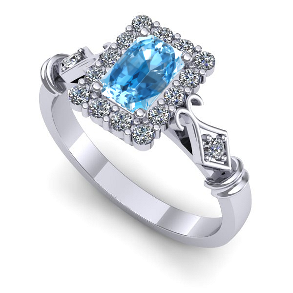 Inel de logodna din aur alb cu topaz blue