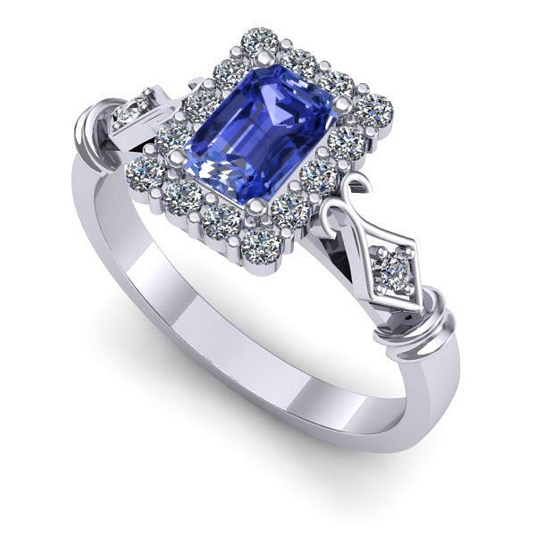 Inel logodna din aur alb cu tanzanit