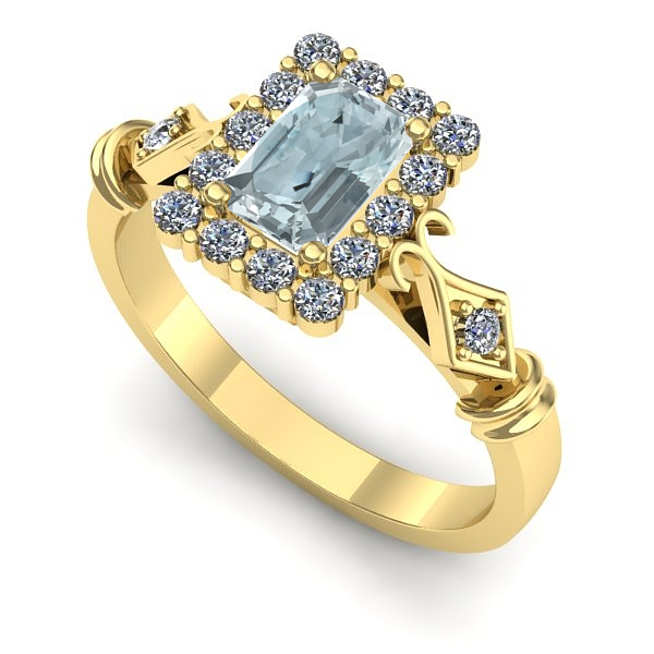 Inel logodna din aur galben cu aquamarin