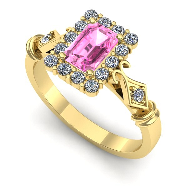 Inel logodna din aur galben cu safir roz