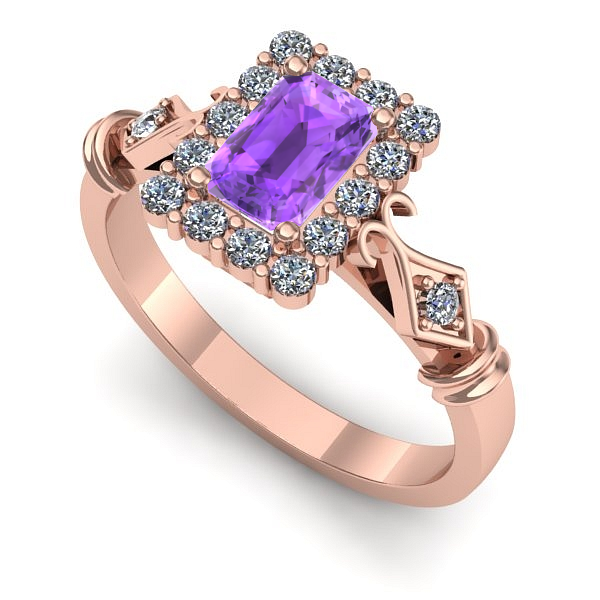 Inel logodna din aur roz cu ametist