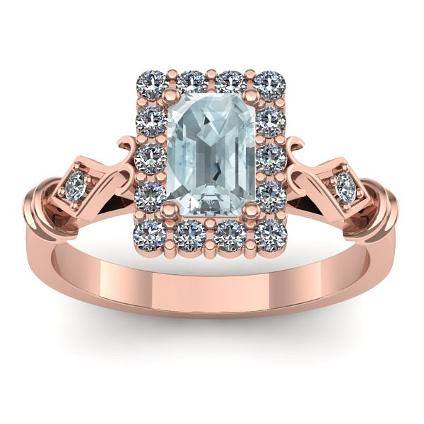 Inel logodna cu aquamarin dreptunghiular