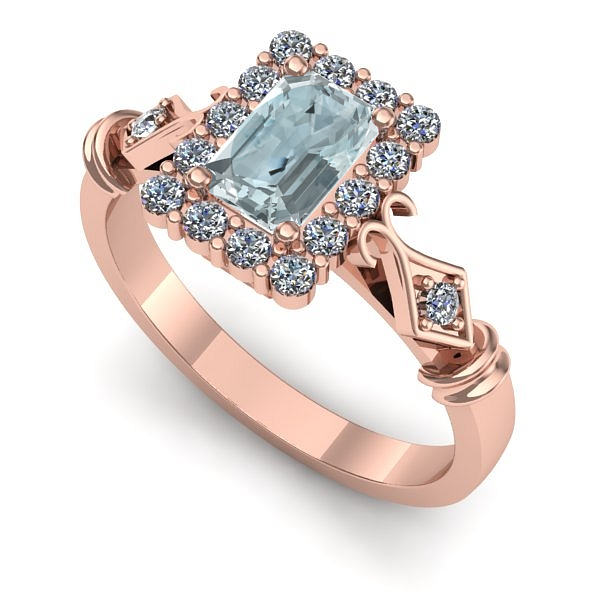 Inel de logodna din aur roz cu aquamarin