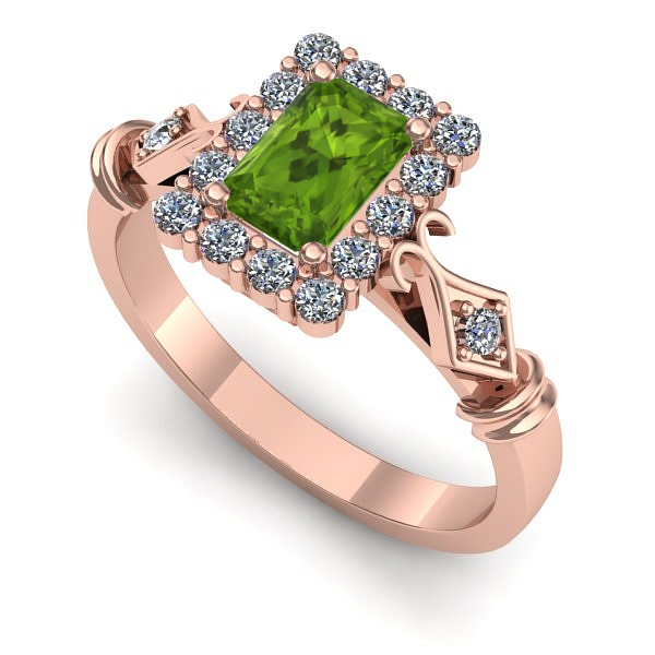 Inel de logodna din aur roz cu peridot