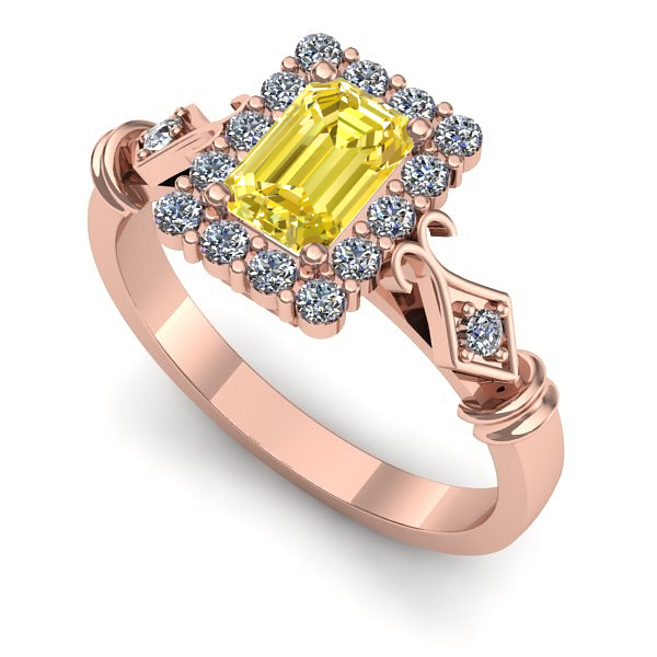 Inel logodna din aur roz cu safir galben