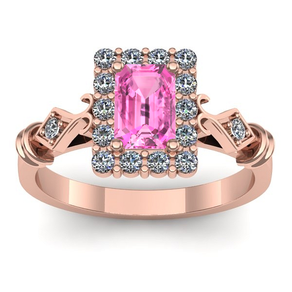 Inel cu safir roz dreptunghiular