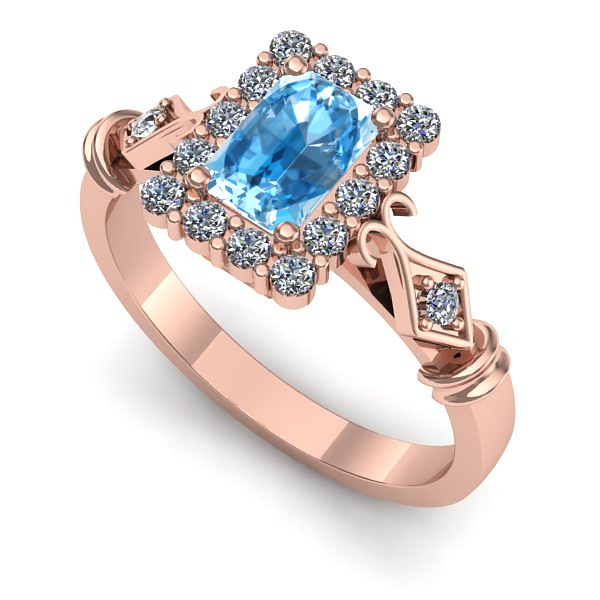 Inel de logodna din aur roz cu topaz blue