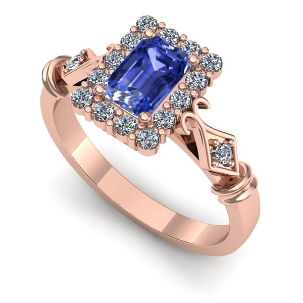 Inel logodna din aur roz cu tanzanit