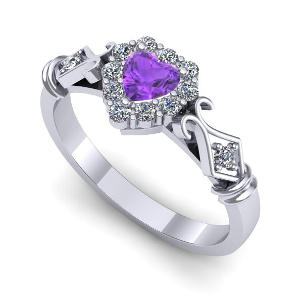 Inel logodna din aur alb cu ametist