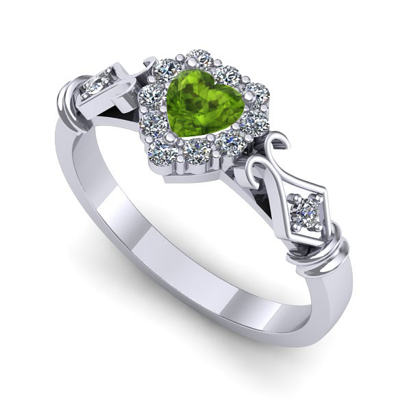 Inel logodna din aur alb cu peridot