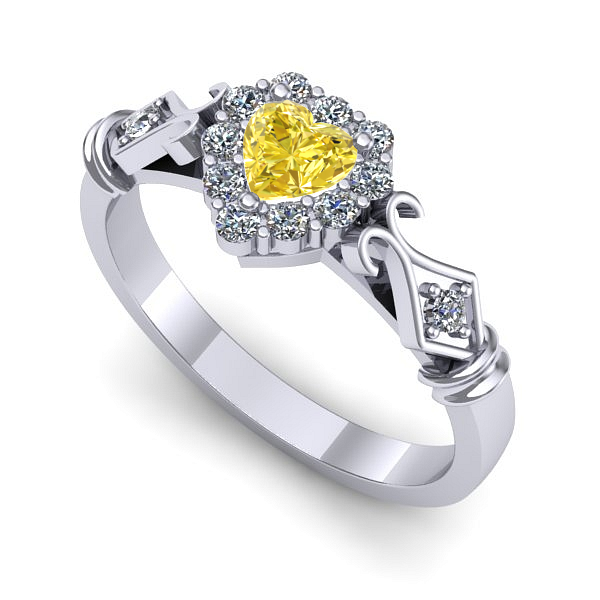 Inel de logodna din aur alb cu safir galben