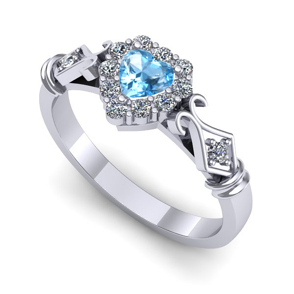 Inel logodna din aur alb cu topaz blue