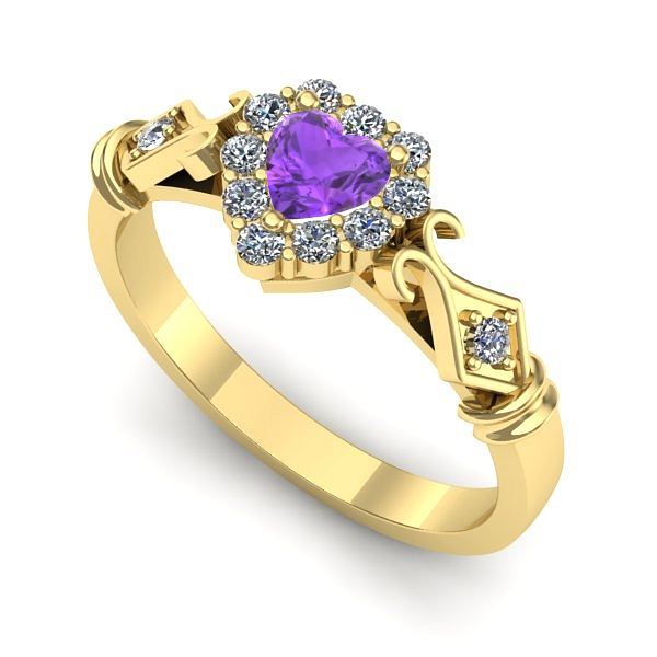 Inel logodna din aur galben cu ametist