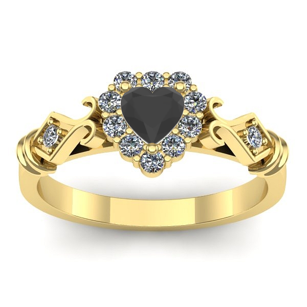 Inel cu diamant negru inima