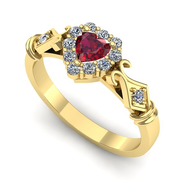 Inel logodna din aur galben cu rubin
