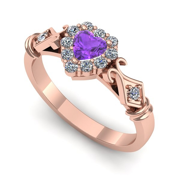 Inel logodna din aur roz cu ametist
