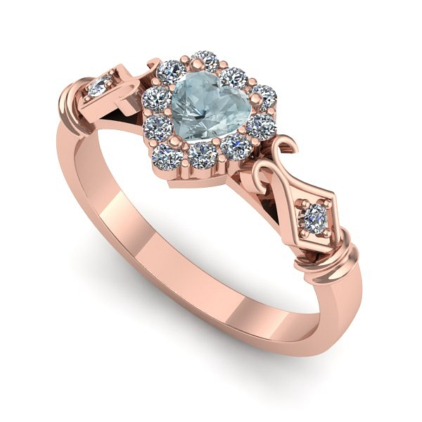 Inel de logodna din aur roz cu aquamarin