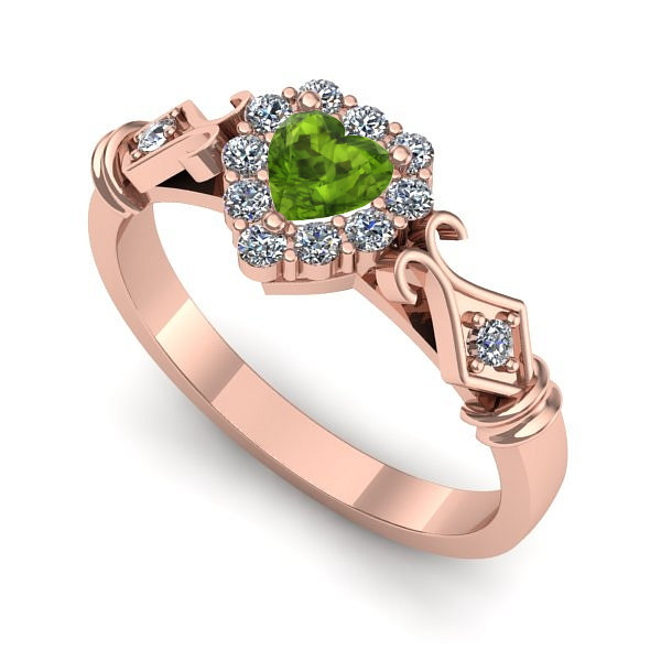 Inel de logodna din aur roz cu peridot