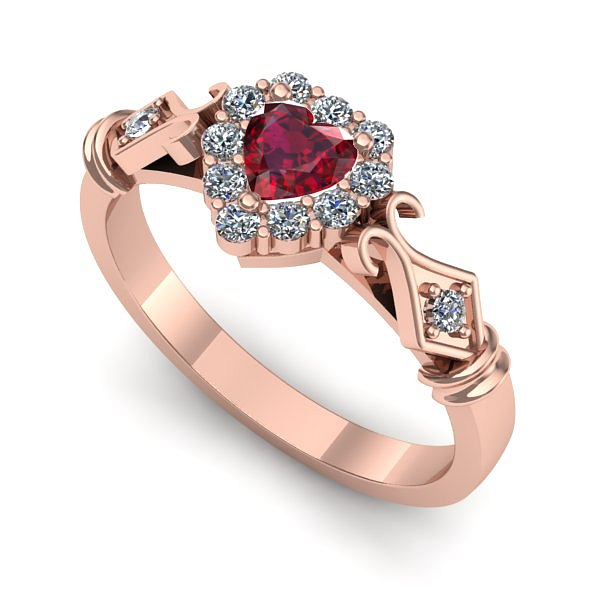 Inel din aur roz cu rubin