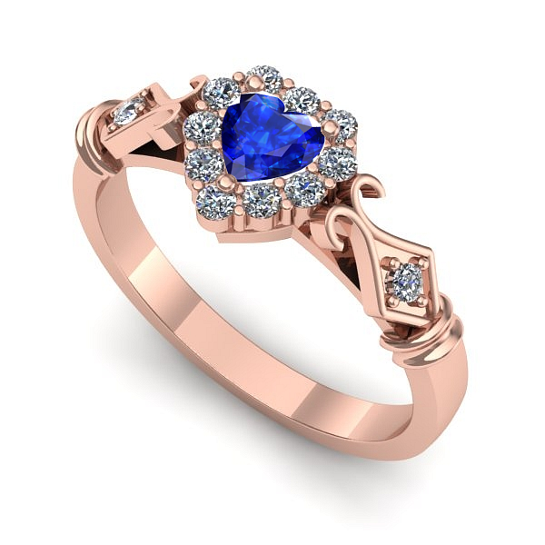 Inel de logodna din aur roz cu safir