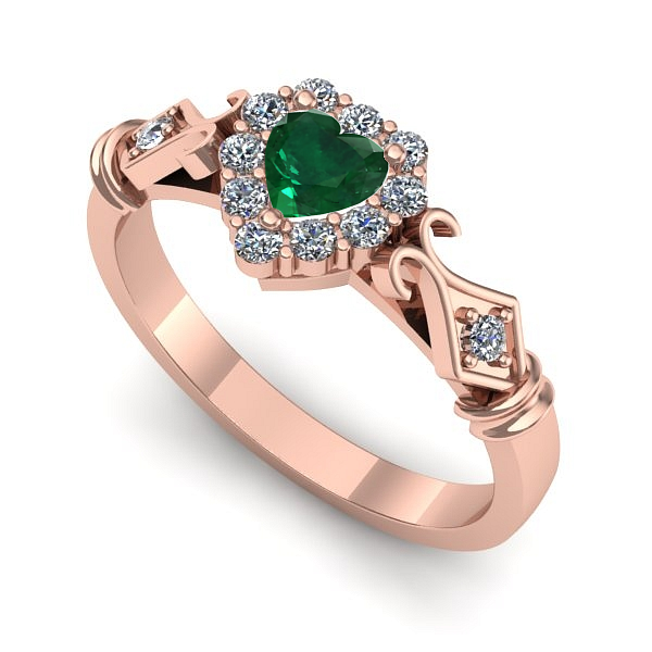 Inel logodna din aur roz cu smarald
