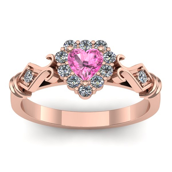 Inel logodna cu safir roz inima