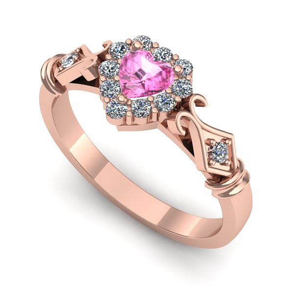 Inel logodna din aur roz cu safir roz
