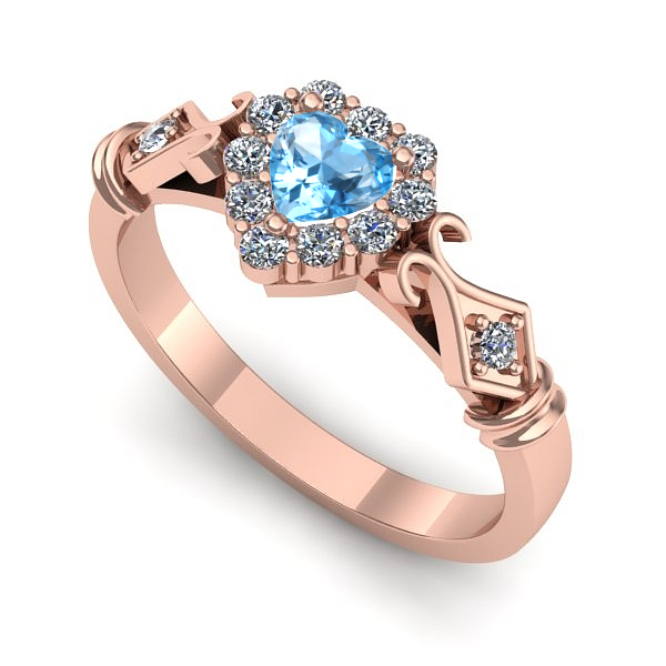 Inel de logodna din aur roz cu topaz blue
